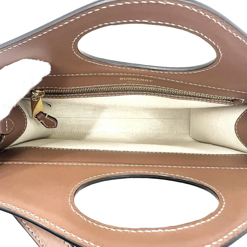 BURBERRY Pocket Bag Leather Canvas Brown Shoulder Handbag - Picture 6 of 7